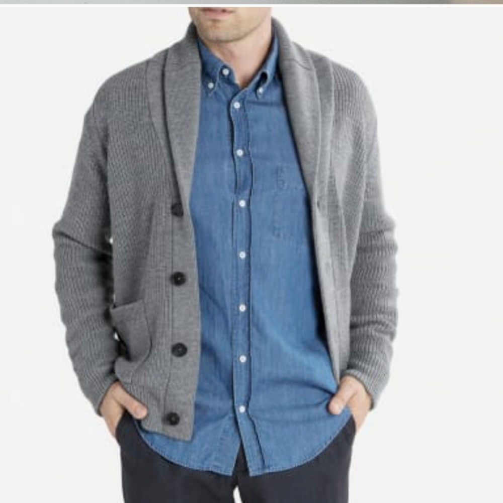 COPY - Everlane wool Chunky Knit Patch Pocket Collared Long Sleeves Ribbed Card…